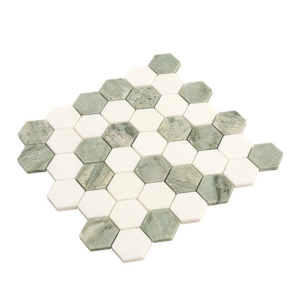 Envy Green & White Marble Hexagon Mosaic Tile For Discount - Image 3