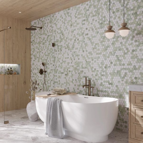 Envy Green & White Marble Hexagon Mosaic Tile For Discount - Image 5