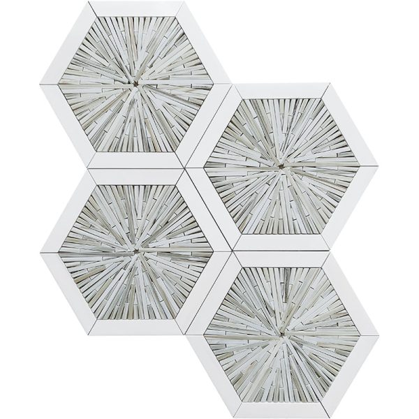 Santorini Beige Spoke Hexagon Marble Mosaic Tile Sample on Sale