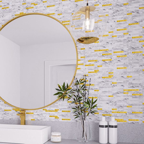 White and Gold Stack Peel and Stick Tile For Cheap