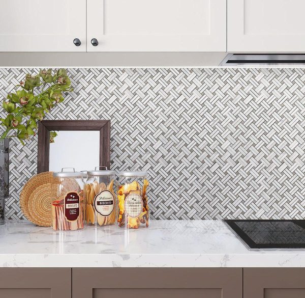 Diagonal Double Weave Carrara Marble Mosaic Tile Cheap - Image 2