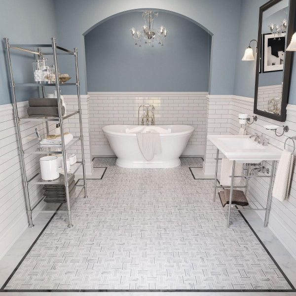 Nova Basket Bianco Carrara & Thassos Marble Mosaic Tile on Sale - Image 3