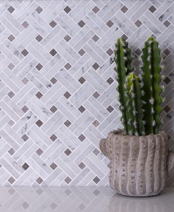 Diagonal Double Weave Carrara Marble Mosaic Tile Cheap - Image 4